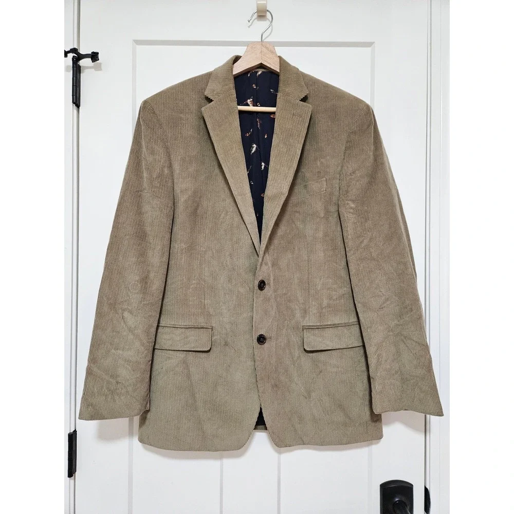 Lauren Ralph Lauren Corduroy Sport Coat Blazer Mens 40R Tan Cotton Bird Lining